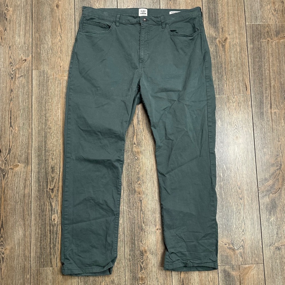 Flint and Tinder 365 Pant Mens 38x30 Straight Fit Forest Green Chino Trousers